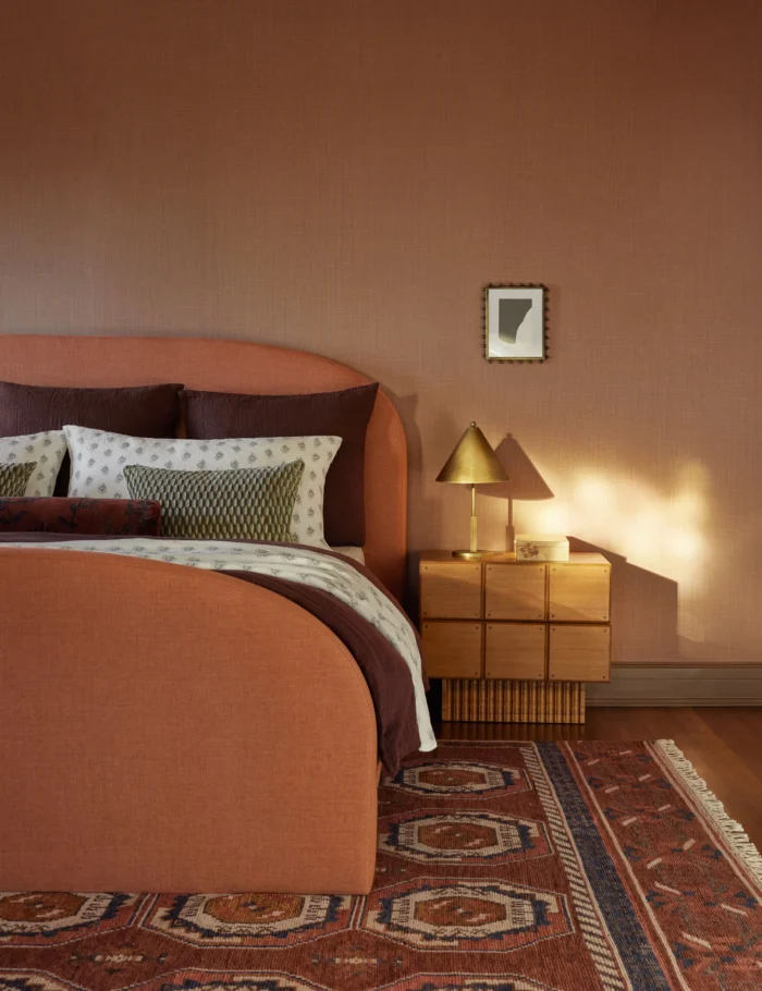 luxury hand knotted rug in warm earthy tones