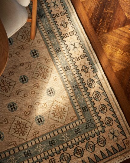 Traditional wool rug hand knotted with fine craftsmanship