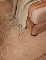 Hand knotted wool rug for cozy bedroom interior