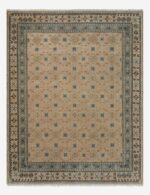 Hand knotted wool rug for bedroom in beige tribal design