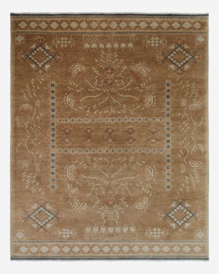 Hand knotted wool tribal rug with floral motifs