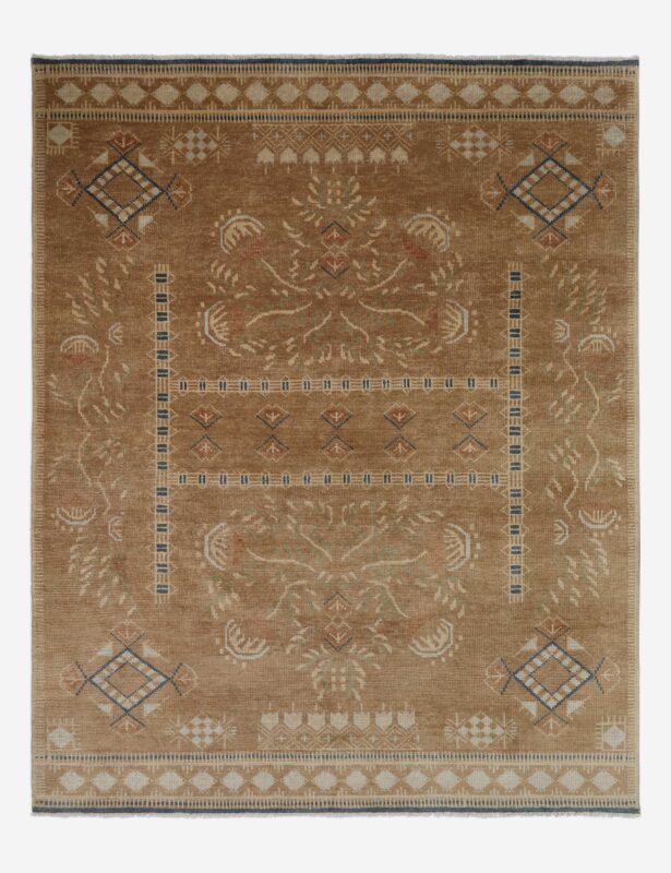 Hand knotted wool tribal rug with floral motifs