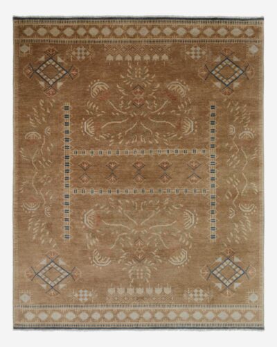 Hand knotted wool tribal rug with floral motifs