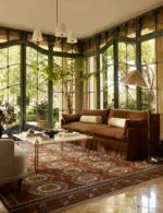 rust color hand knotted rug with geometric patterns