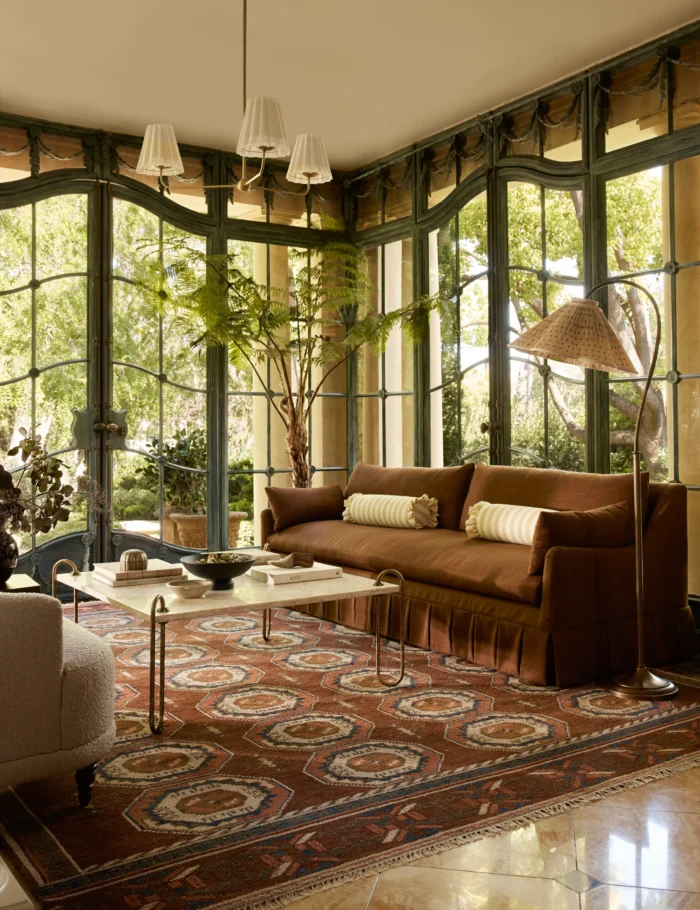 rust color hand knotted rug with geometric patterns