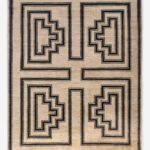 Hand knotted bedroom rug with minimalist geometric design