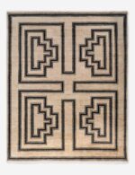 Hand knotted bedroom rug with minimalist geometric design