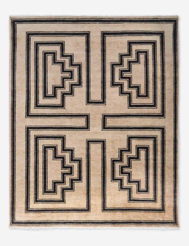 Hand knotted bedroom rug with minimalist geometric design