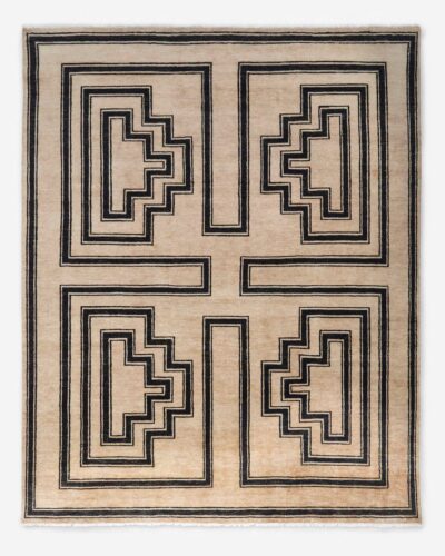 Hand knotted bedroom rug with minimalist geometric design