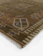 Geometric tribal hand knotted rug in brown and olive shades