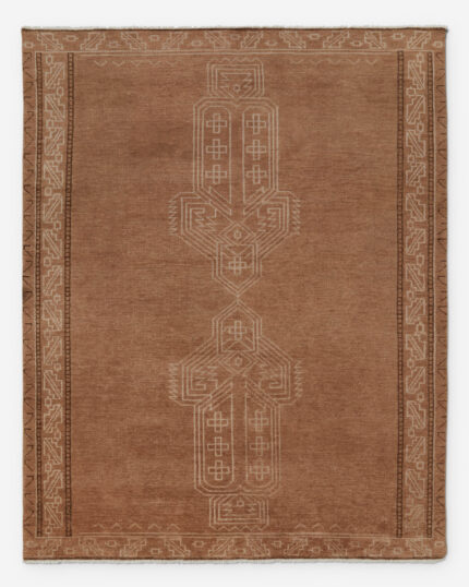 Tribal wool hand knotted bedroom rug in rust color