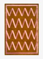 Modern Geometric Zigzag Area Rug | Premium Hand Tufted Carpet | Brown & Blush Pink Designer Rug for Living Room, Bedroom & Home Decor