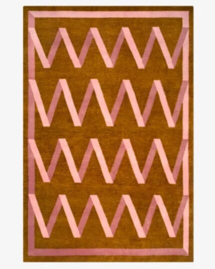 Modern Geometric Zigzag Area Rug | Premium Hand Tufted Carpet | Brown & Blush Pink Designer Rug for Living Room, Bedroom & Home Decor