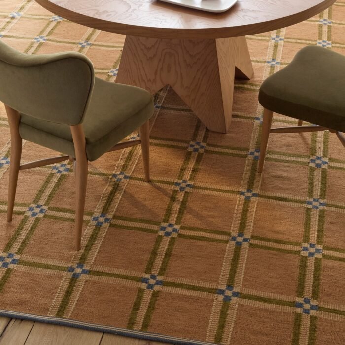 Tan Checkered Hand Tufted Wool Rug | Modern Wool Rug | Aarish Rugs - Image 3