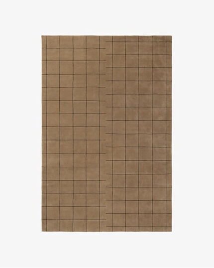 Brown Grid Pattern Wool Area Rug