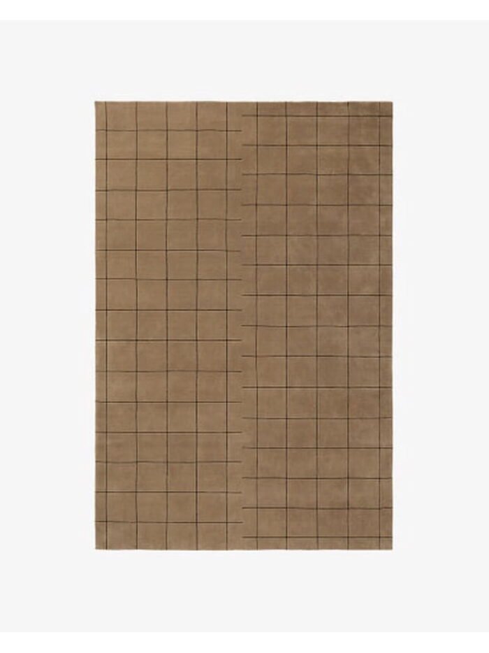 Brown Grid Pattern Wool Area Rug